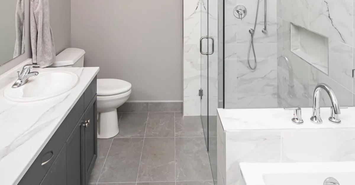 Accessible bathroom renovation with walk-in shower and grab bars, Chilliwack BC